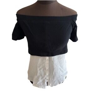 Anthropologie Postmark Layered Look Shirt Sleeve Top Sz Extra Small Black White